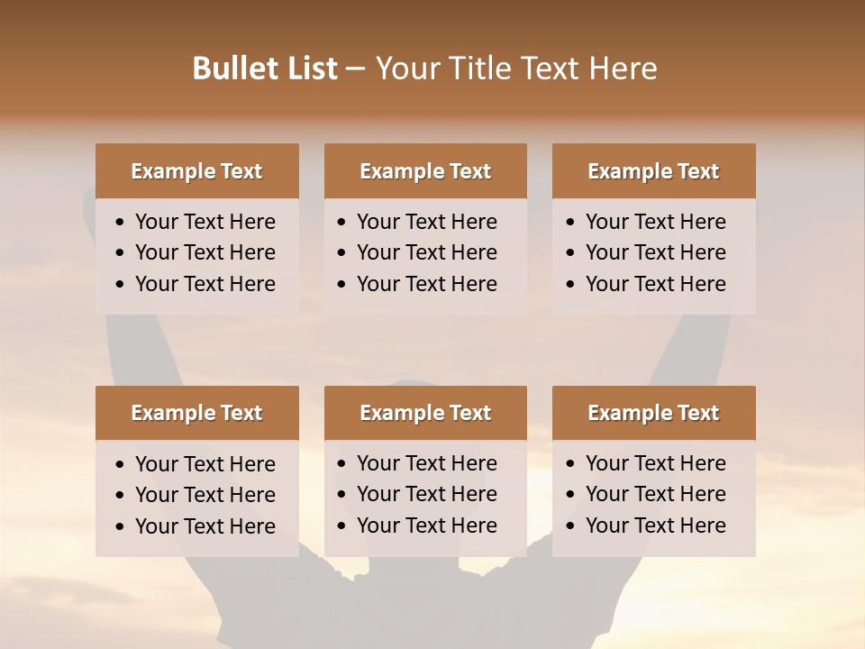 A Man Raising His Arms In The Air At Sunset PowerPoint Template