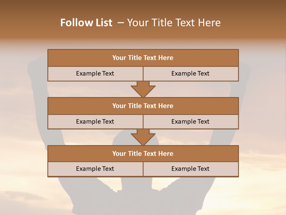 A Man Raising His Arms In The Air At Sunset PowerPoint Template