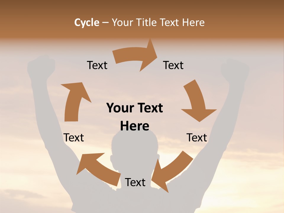 A Man Raising His Arms In The Air At Sunset PowerPoint Template