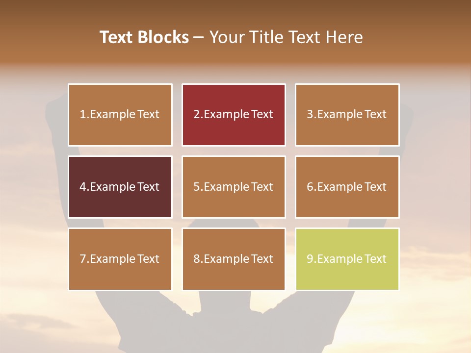 A Man Raising His Arms In The Air At Sunset PowerPoint Template