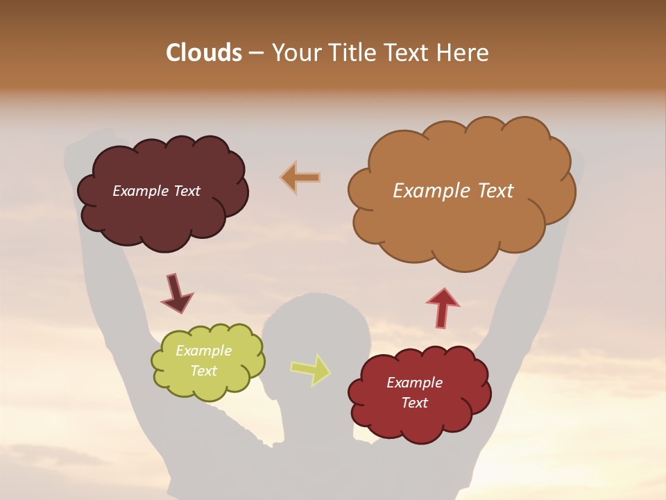 A Man Raising His Arms In The Air At Sunset PowerPoint Template