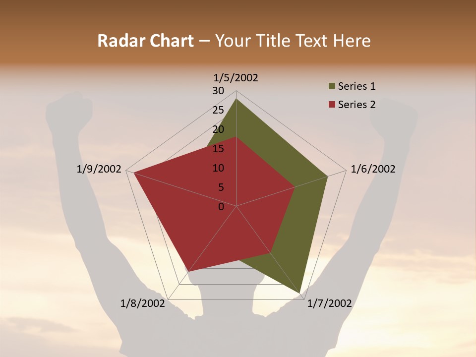 A Man Raising His Arms In The Air At Sunset PowerPoint Template