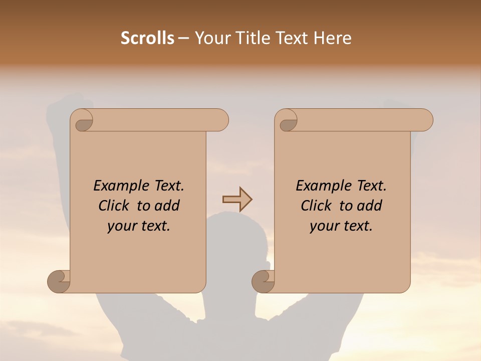 A Man Raising His Arms In The Air At Sunset PowerPoint Template