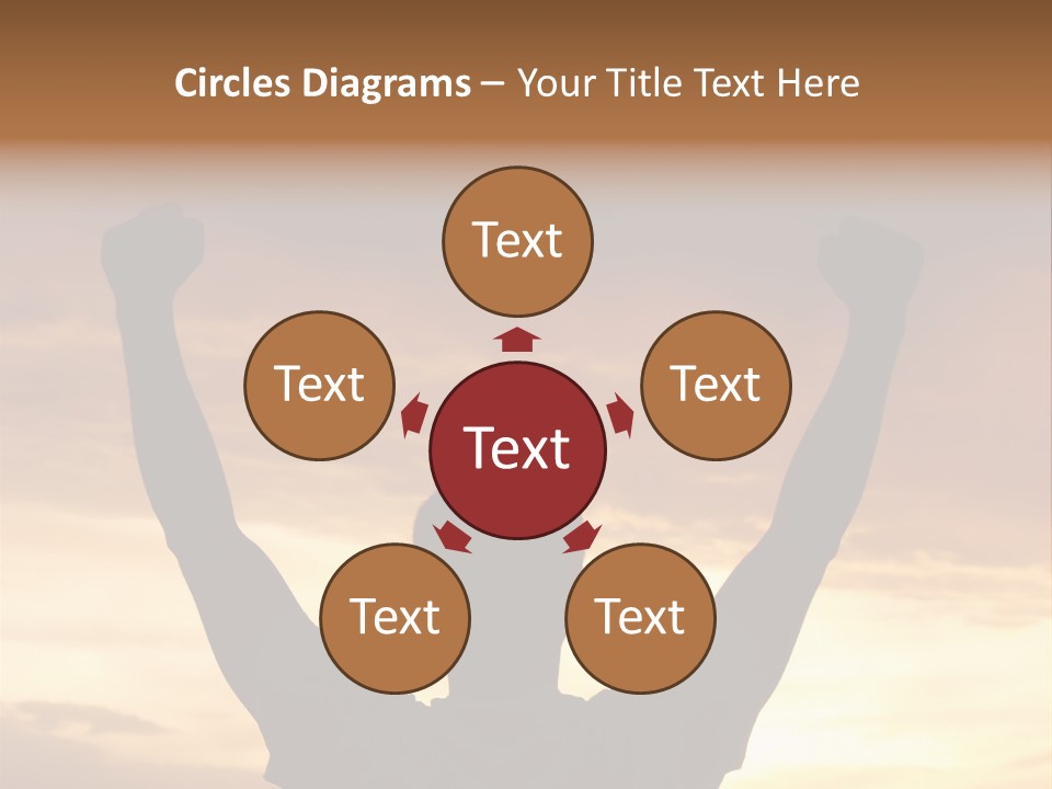 A Man Raising His Arms In The Air At Sunset PowerPoint Template