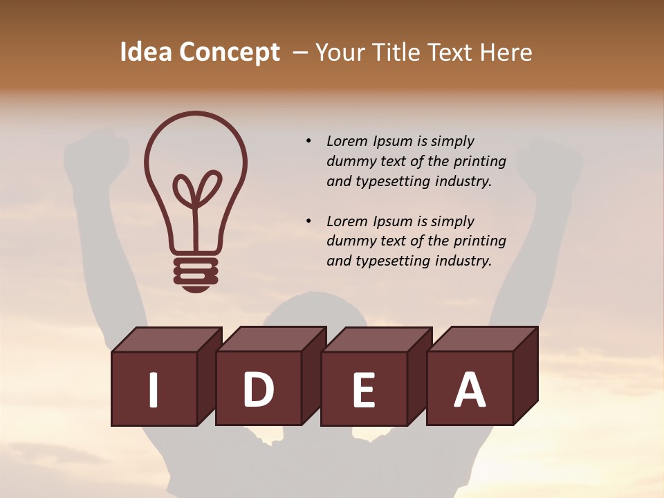 A Man Raising His Arms In The Air At Sunset PowerPoint Template