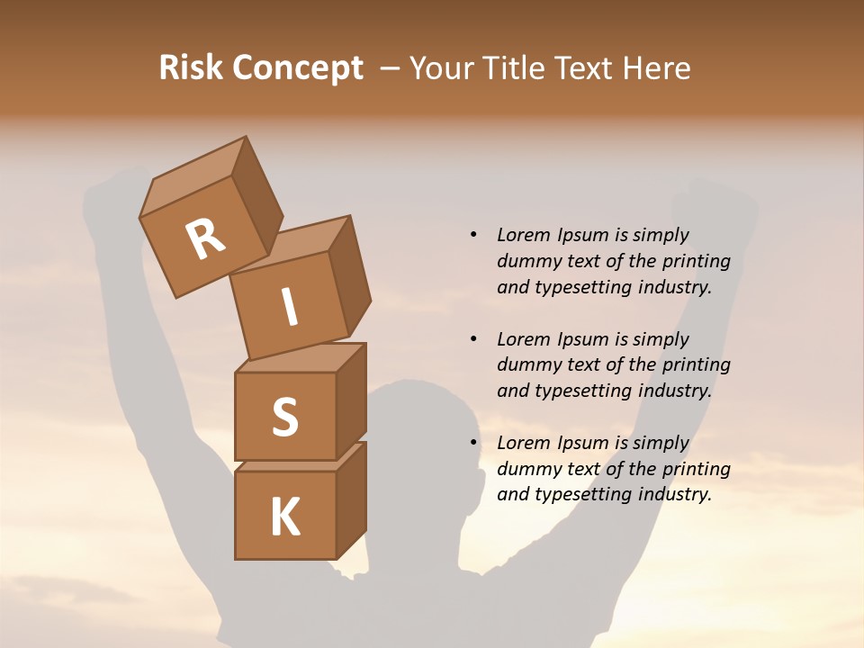 A Man Raising His Arms In The Air At Sunset PowerPoint Template