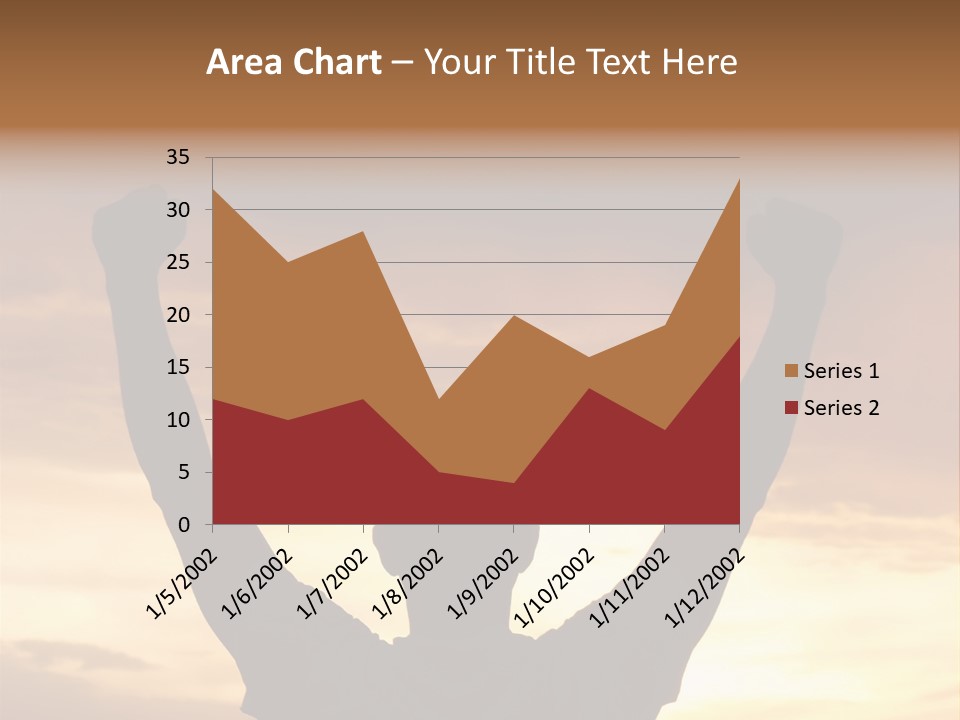 A Man Raising His Arms In The Air At Sunset PowerPoint Template