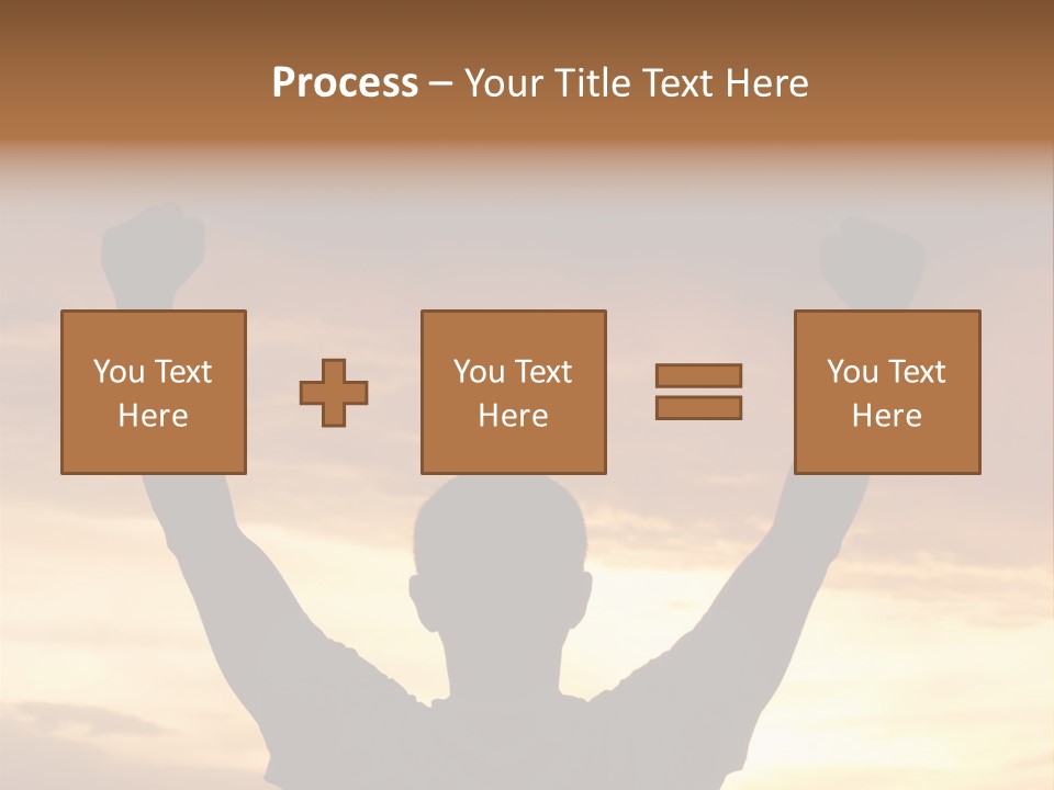 A Man Raising His Arms In The Air At Sunset PowerPoint Template