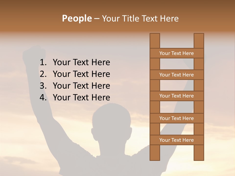 A Man Raising His Arms In The Air At Sunset PowerPoint Template