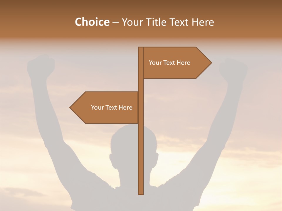 A Man Raising His Arms In The Air At Sunset PowerPoint Template
