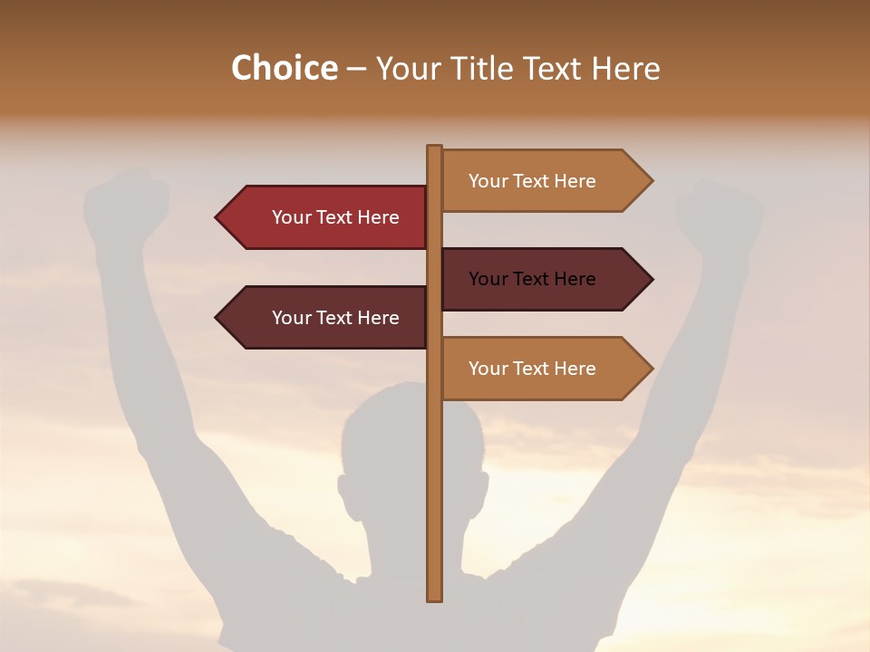 A Man Raising His Arms In The Air At Sunset PowerPoint Template