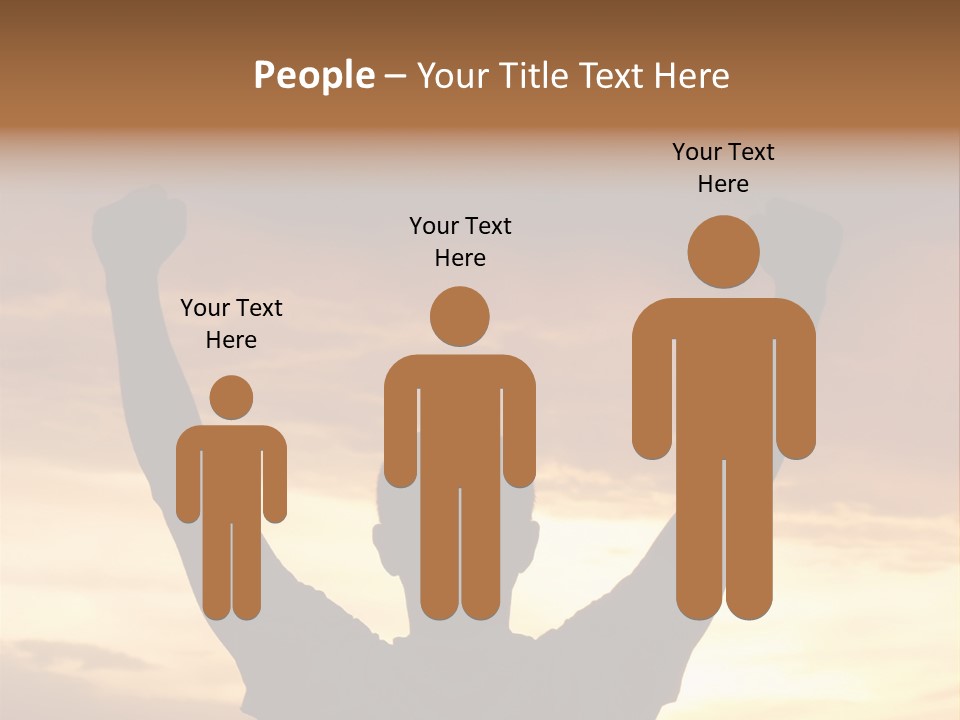 A Man Raising His Arms In The Air At Sunset PowerPoint Template