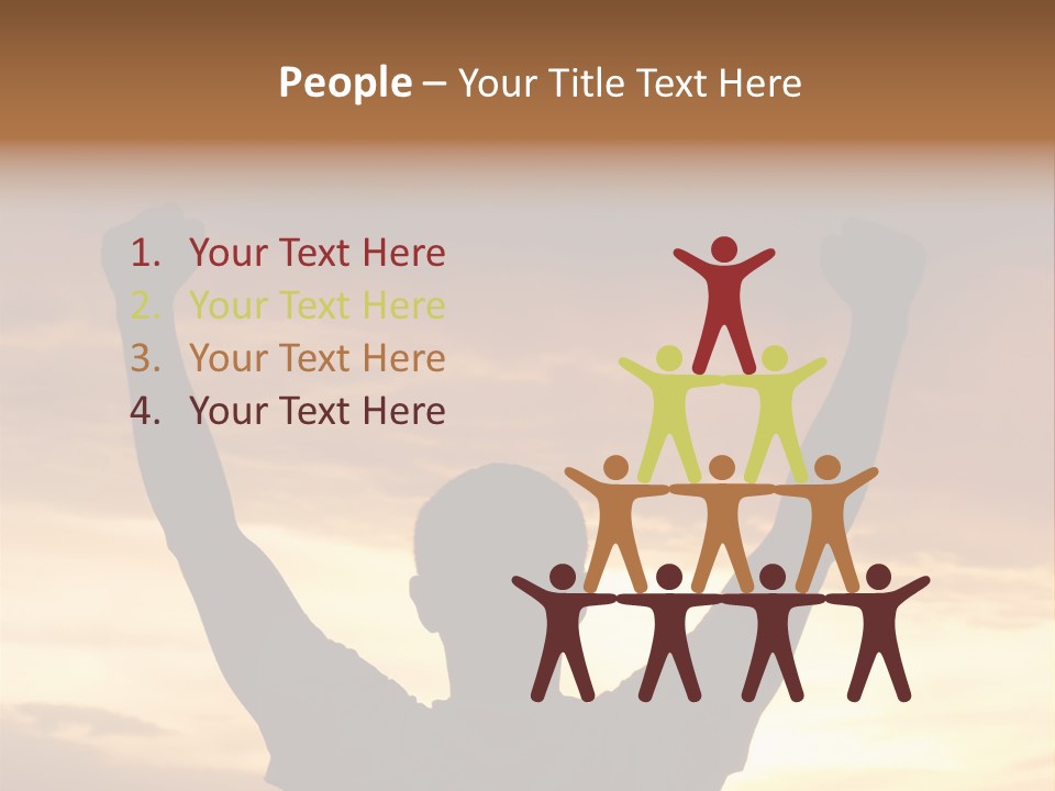 A Man Raising His Arms In The Air At Sunset PowerPoint Template