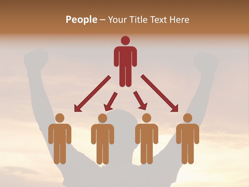 A Man Raising His Arms In The Air At Sunset PowerPoint Template