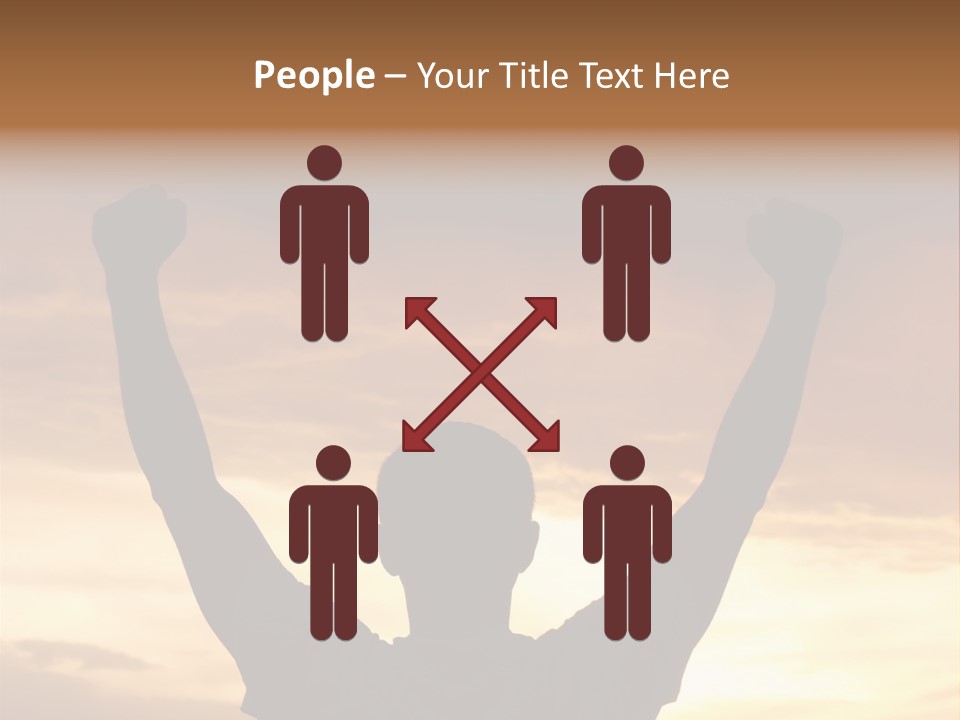 A Man Raising His Arms In The Air At Sunset PowerPoint Template