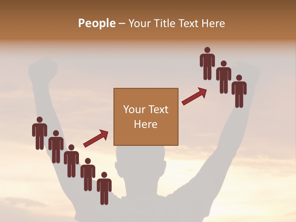 A Man Raising His Arms In The Air At Sunset PowerPoint Template