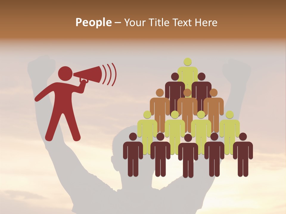 A Man Raising His Arms In The Air At Sunset PowerPoint Template