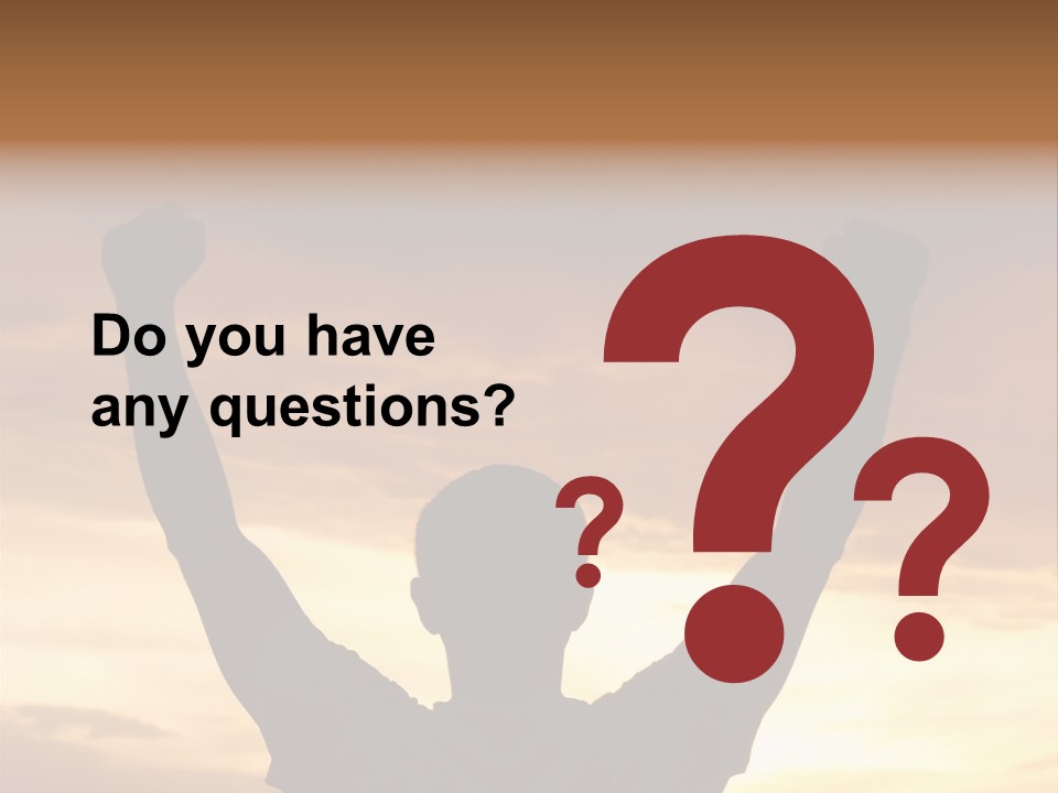 A Man Raising His Arms In The Air At Sunset PowerPoint Template