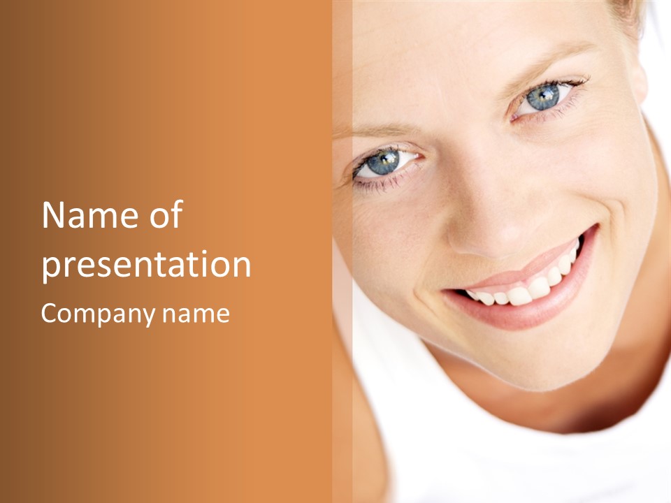 Close Up Smiling Young Woman PowerPoint Template