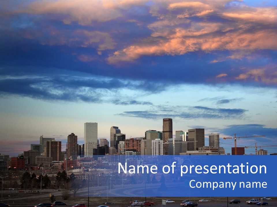 Denver, Colorado Downtown Skyline At Sunset PowerPoint Template