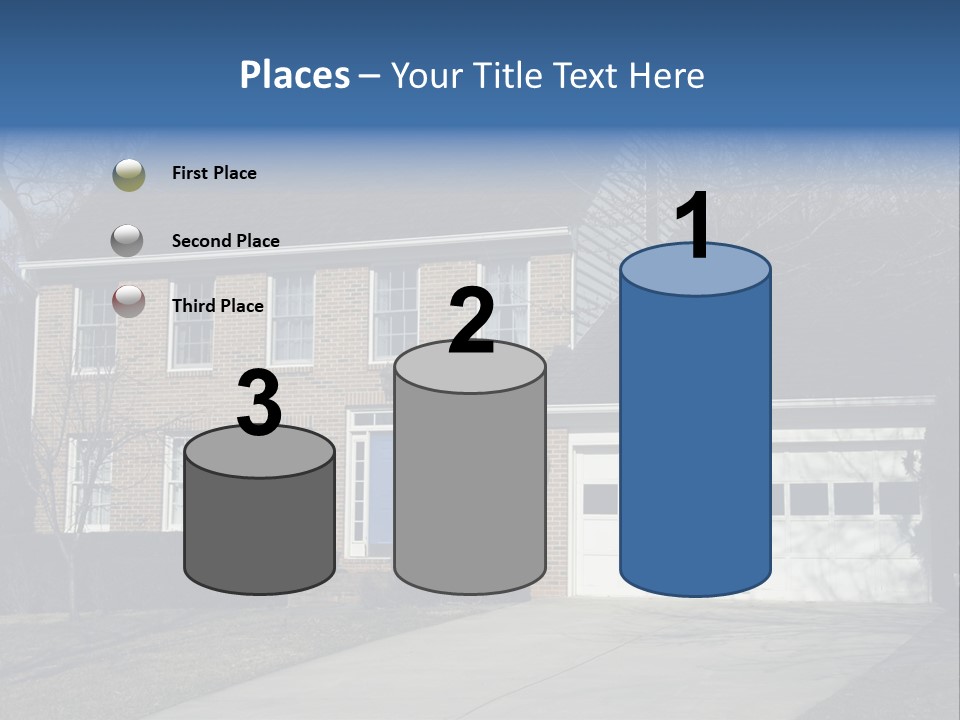 A Large Brick House With A Blue Door PowerPoint Template