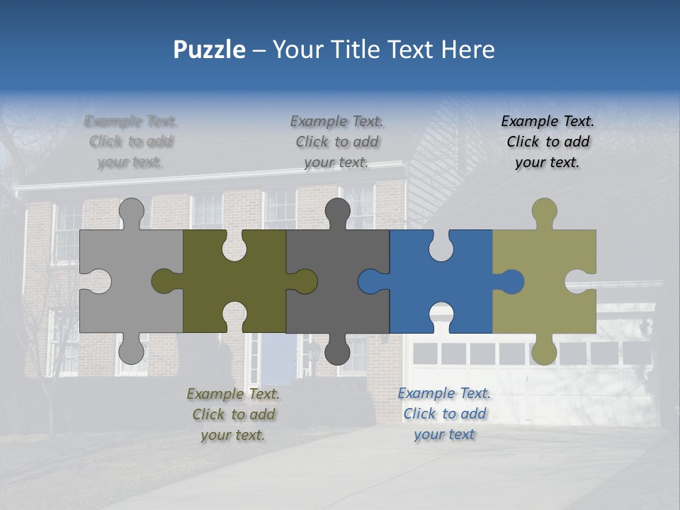A Large Brick House With A Blue Door PowerPoint Template