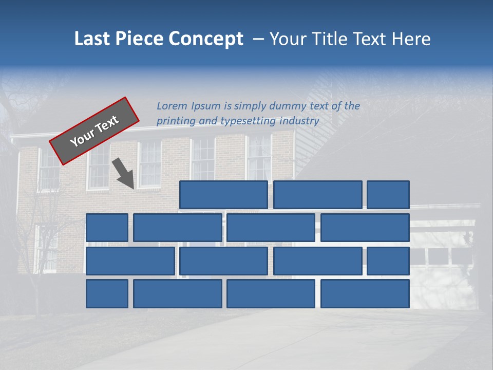 A Large Brick House With A Blue Door PowerPoint Template