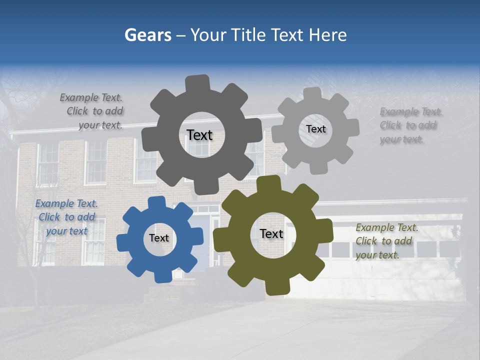 A Large Brick House With A Blue Door PowerPoint Template