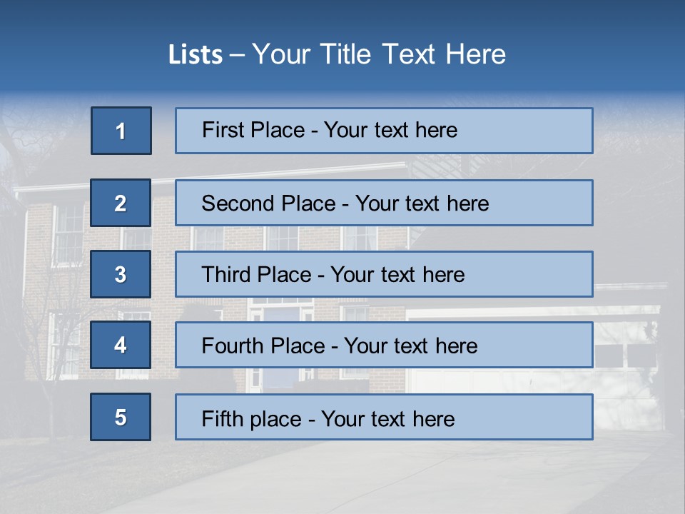 A Large Brick House With A Blue Door PowerPoint Template