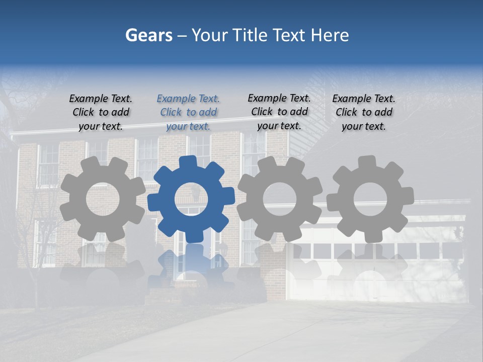 A Large Brick House With A Blue Door PowerPoint Template