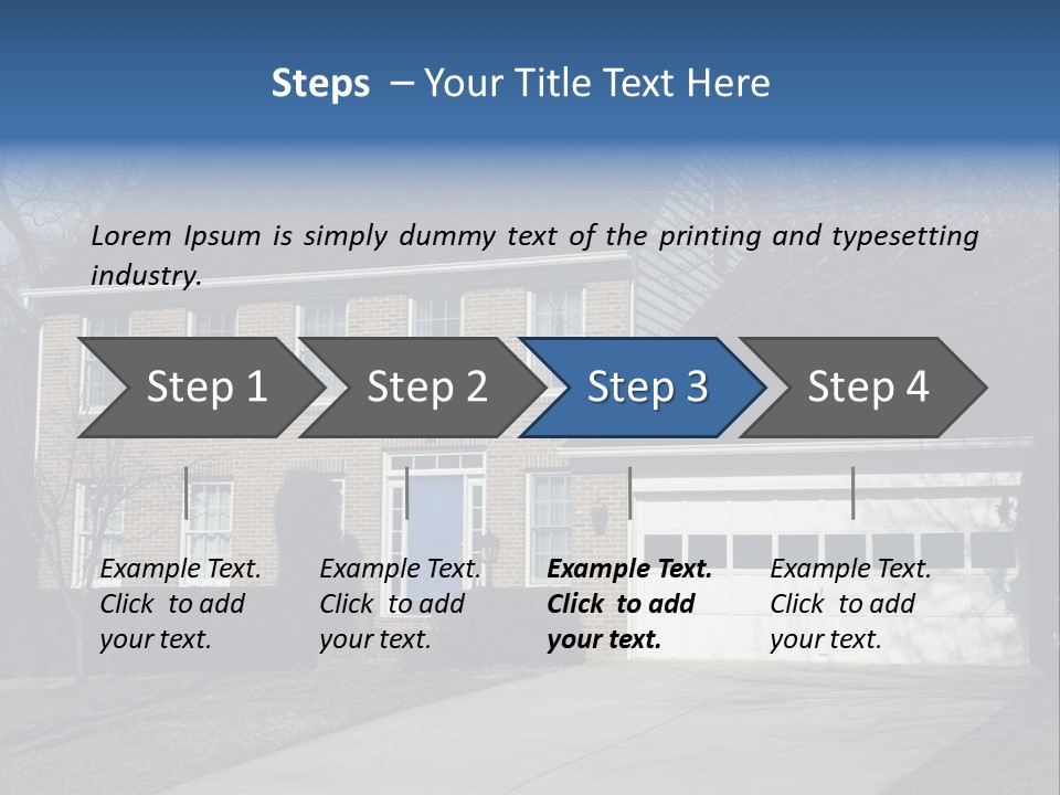 A Large Brick House With A Blue Door PowerPoint Template