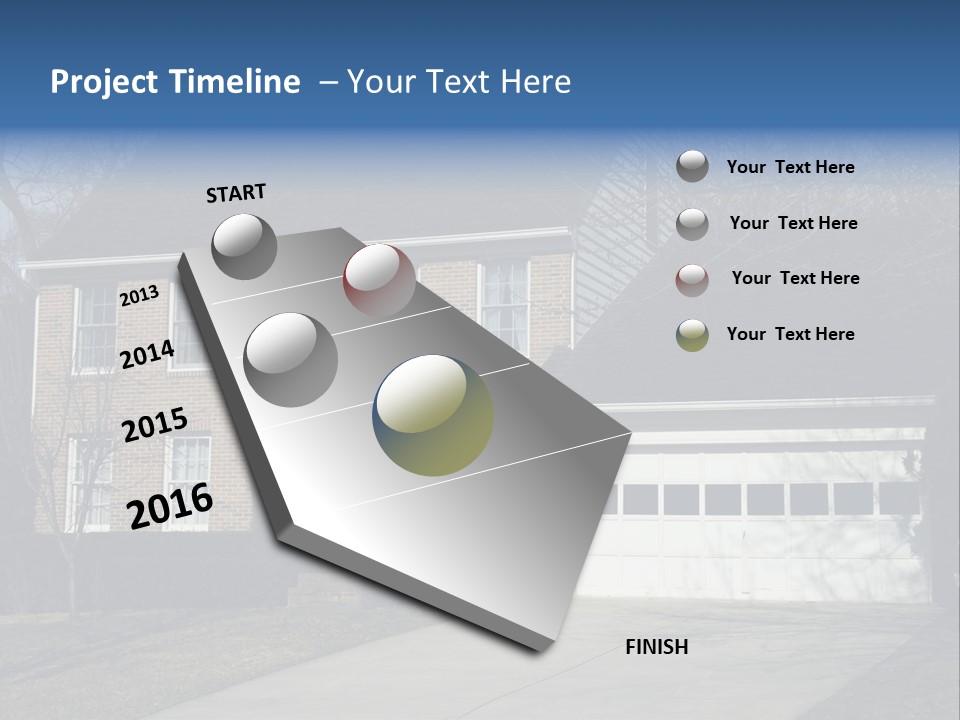 A Large Brick House With A Blue Door PowerPoint Template