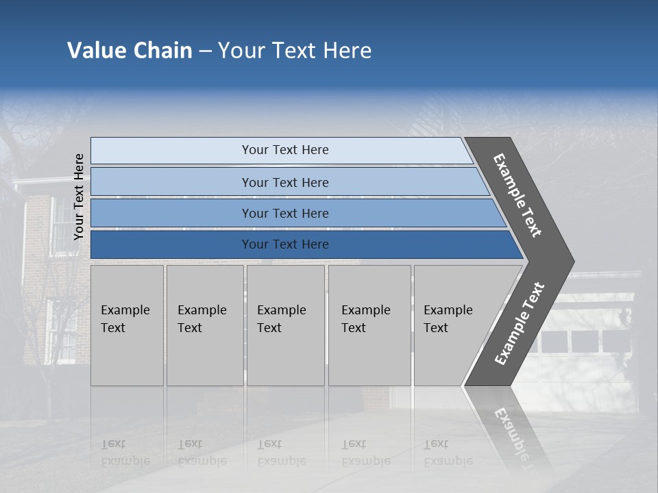 A Large Brick House With A Blue Door PowerPoint Template