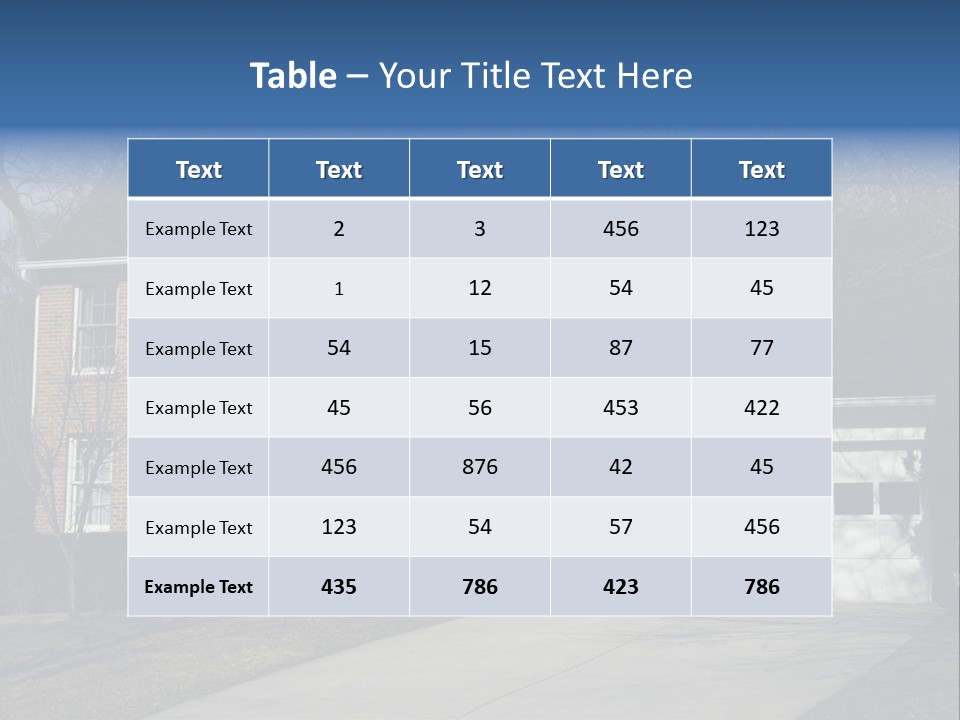 A Large Brick House With A Blue Door PowerPoint Template