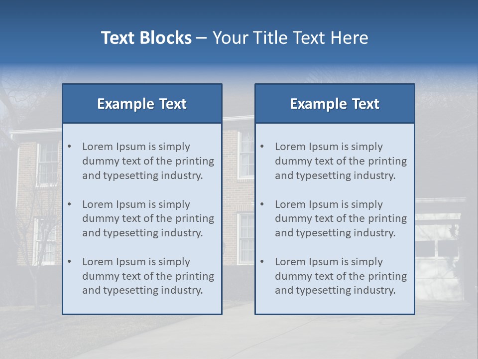 A Large Brick House With A Blue Door PowerPoint Template