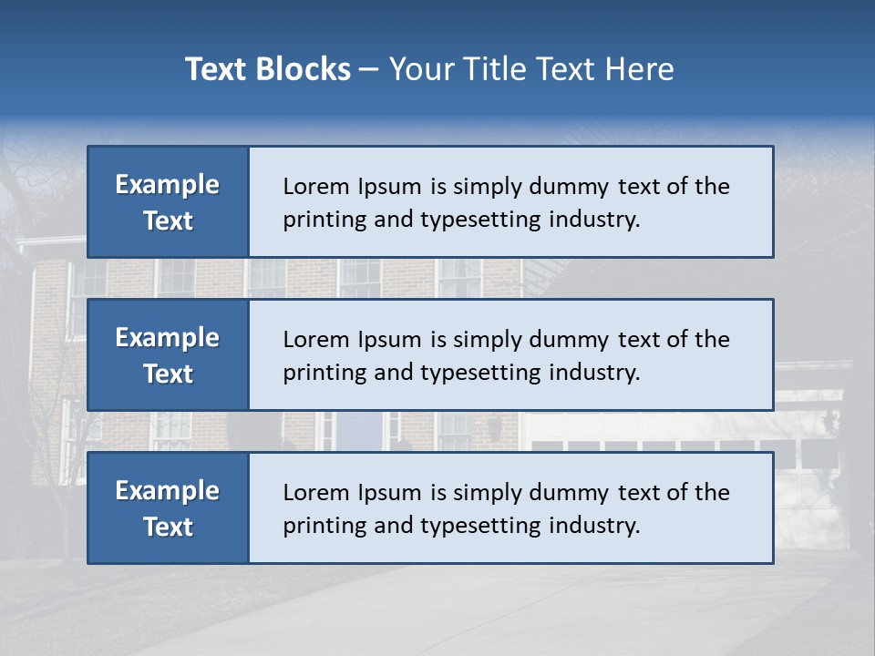 A Large Brick House With A Blue Door PowerPoint Template