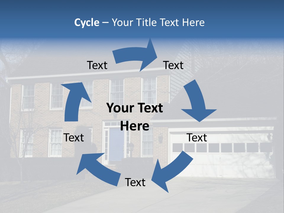 A Large Brick House With A Blue Door PowerPoint Template