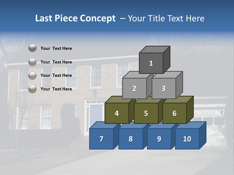 A Large Brick House With A Blue Door PowerPoint Template