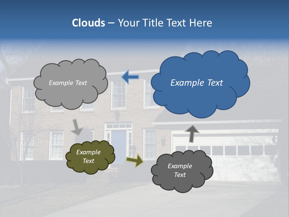 A Large Brick House With A Blue Door PowerPoint Template