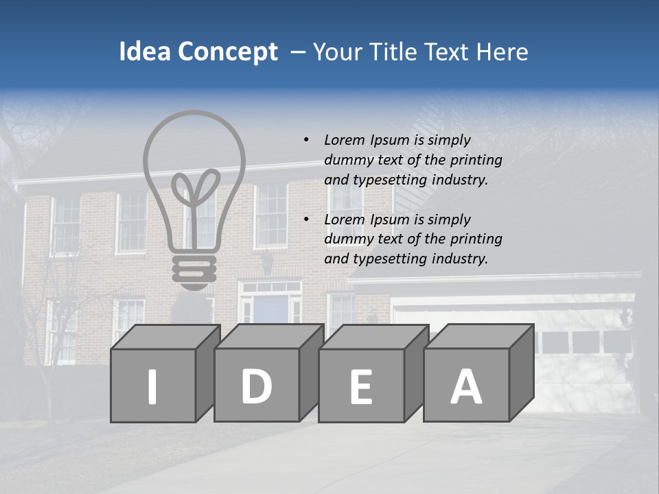 A Large Brick House With A Blue Door PowerPoint Template