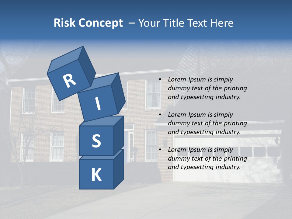 A Large Brick House With A Blue Door PowerPoint Template