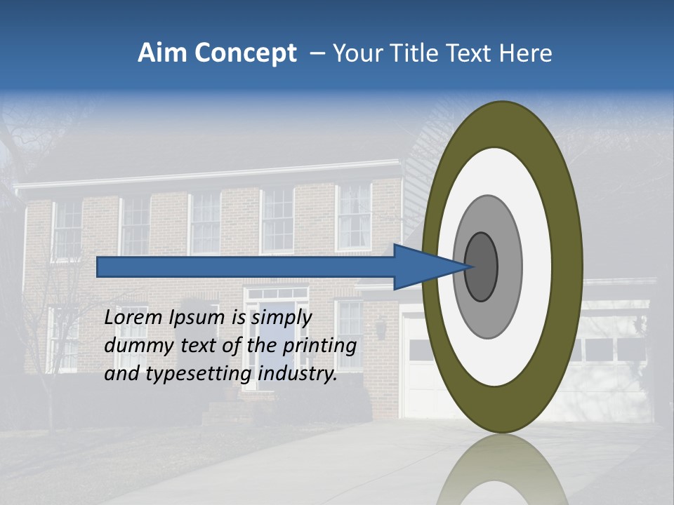 A Large Brick House With A Blue Door PowerPoint Template