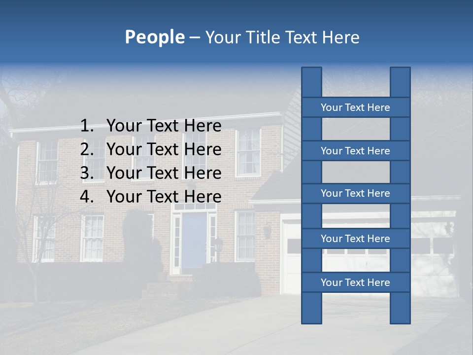 A Large Brick House With A Blue Door PowerPoint Template