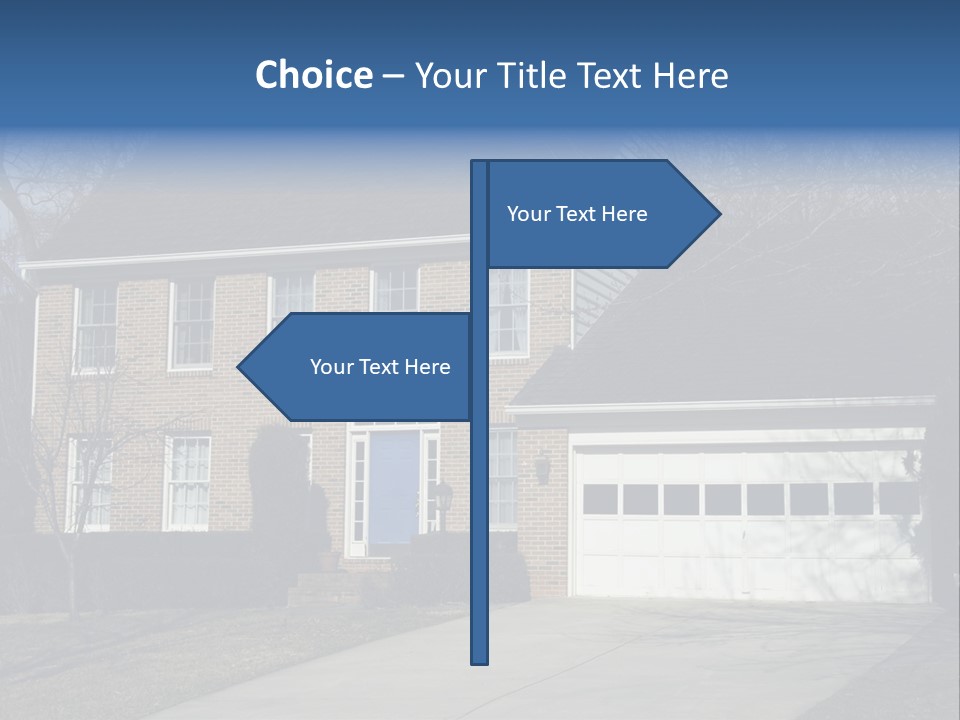 A Large Brick House With A Blue Door PowerPoint Template