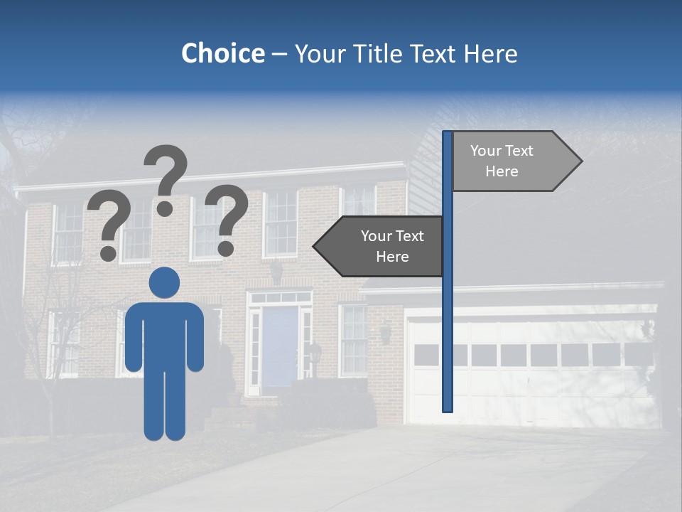 A Large Brick House With A Blue Door PowerPoint Template