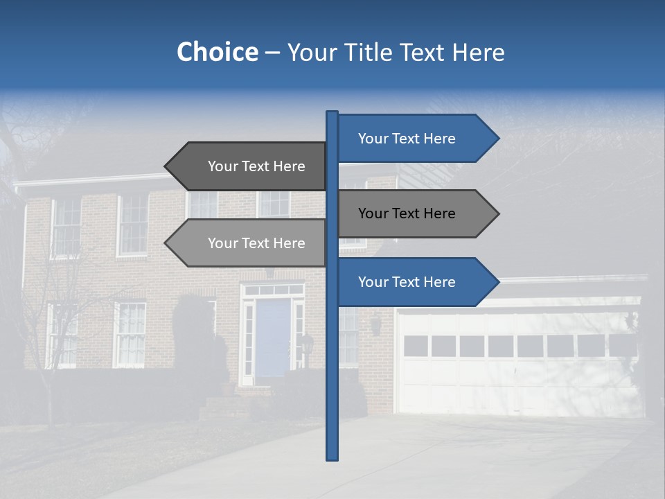 A Large Brick House With A Blue Door PowerPoint Template