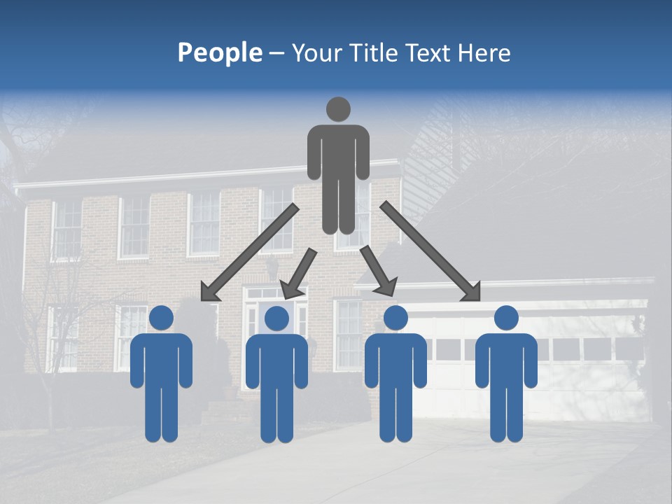 A Large Brick House With A Blue Door PowerPoint Template