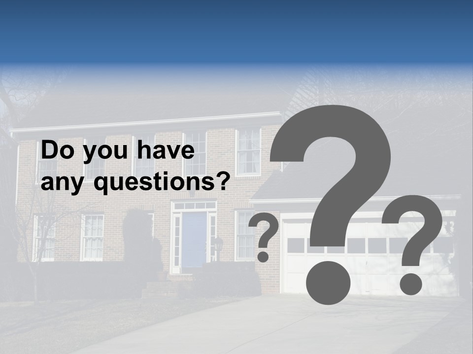 A Large Brick House With A Blue Door PowerPoint Template