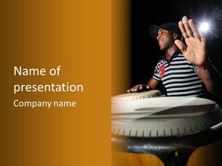 Portrait Of Young Cuban Percussionist Performing Live PowerPoint Template
