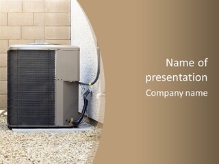 Air Conditioner And Heat Pump Compressor Unit In Backyard PowerPoint Template